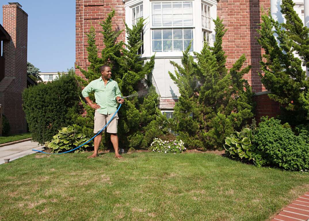 Man watering lawn