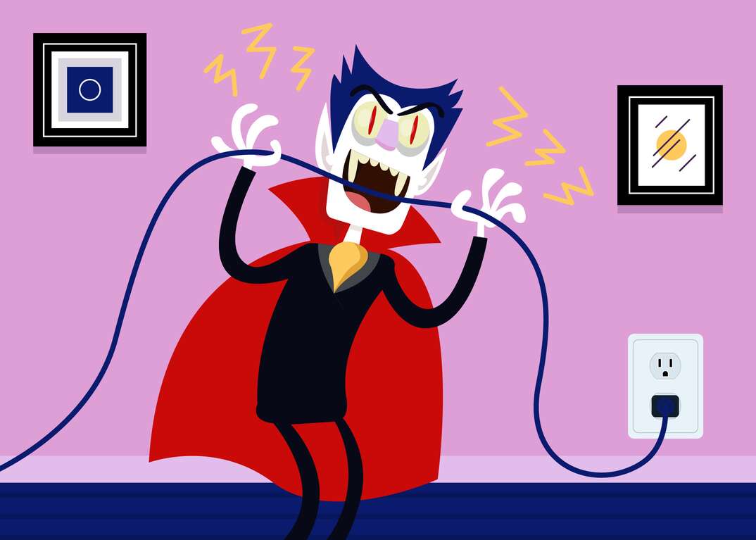 illustration of a vampire biting an electrical cord