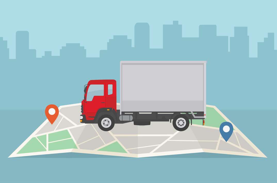 illustration of a moving truck driving across a map