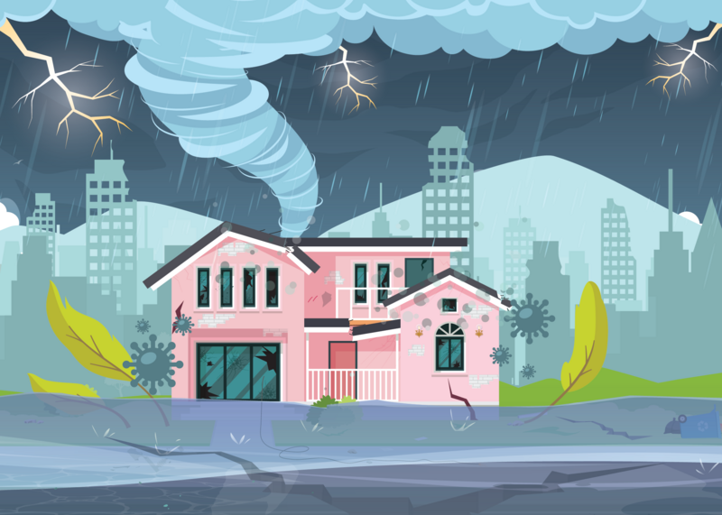 illustration of natural disasters affecting a house