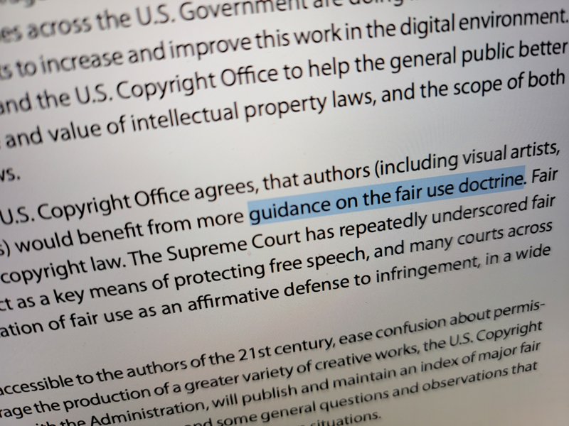 A computer screen on the federal government copyright website displays an explanation of the fair use doctrine for copyrighted intellectual property, fair use, copyright, copyrighted, laptop screen, laptop computer, laptop, intellectual property, doctrine of fair use, legal, law, copyright law