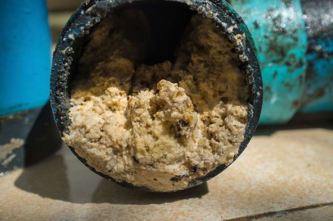 A pipe clogged with thick fats, oil and grease