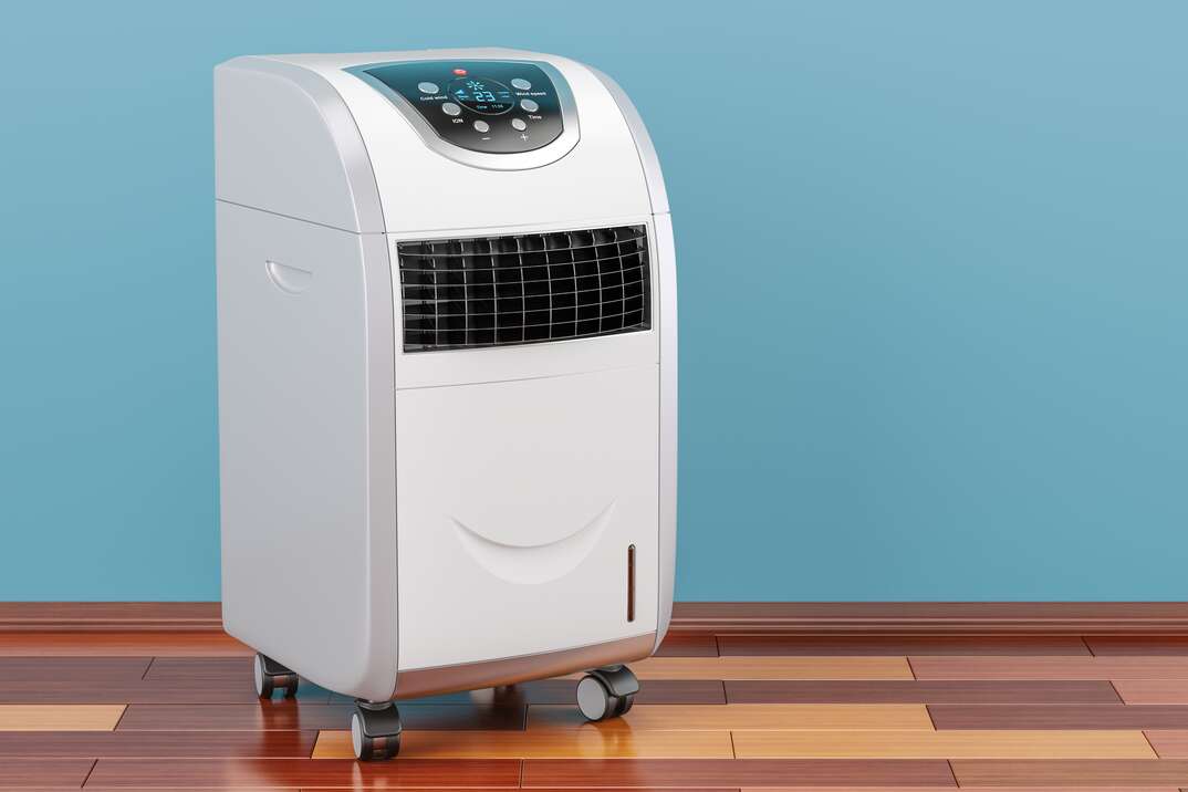 3D rendering, Portable Air Conditioner in room on the wooden floor