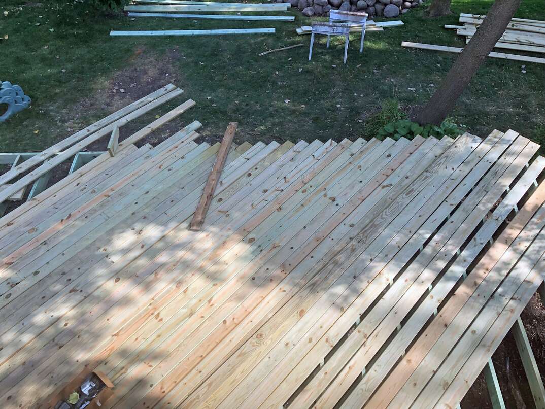 bird s eye view of unfinished decking