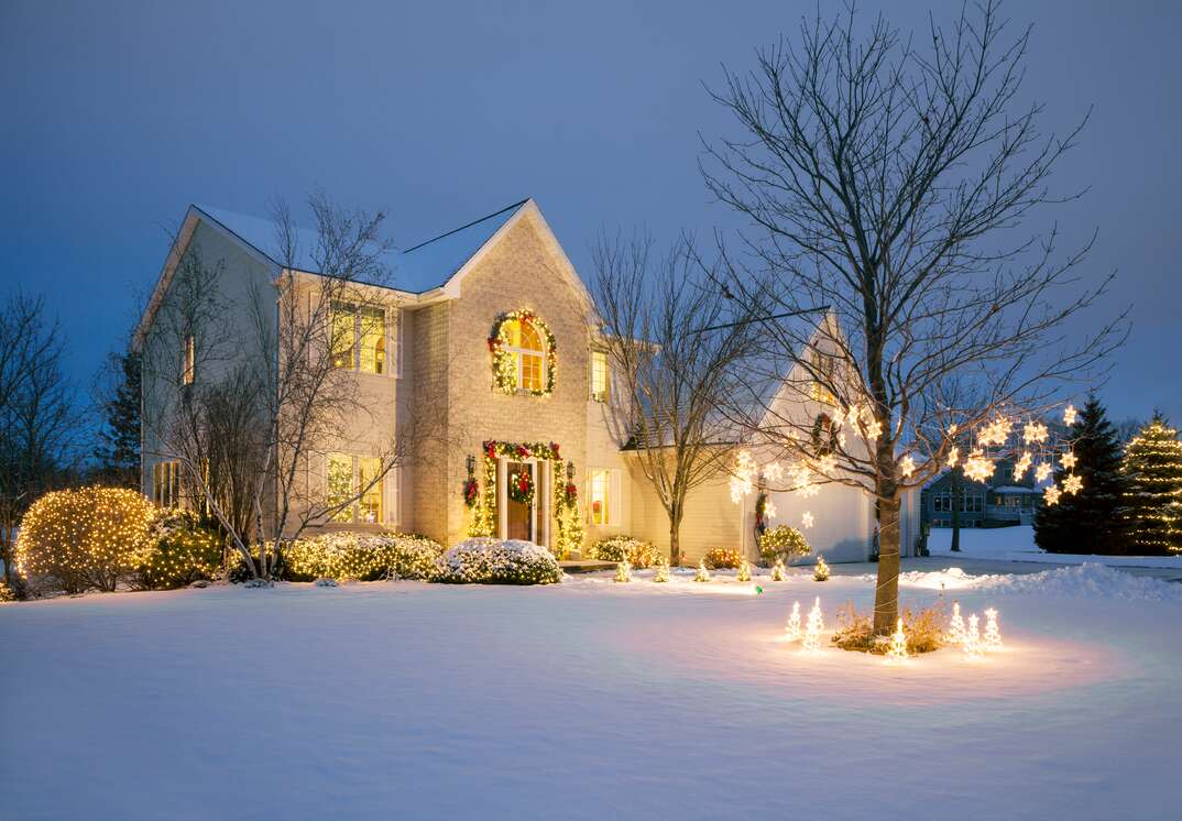 Christmas Decorated Home With Holiday Lighting