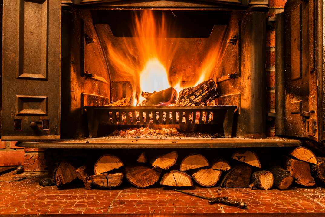warm wood fireplace