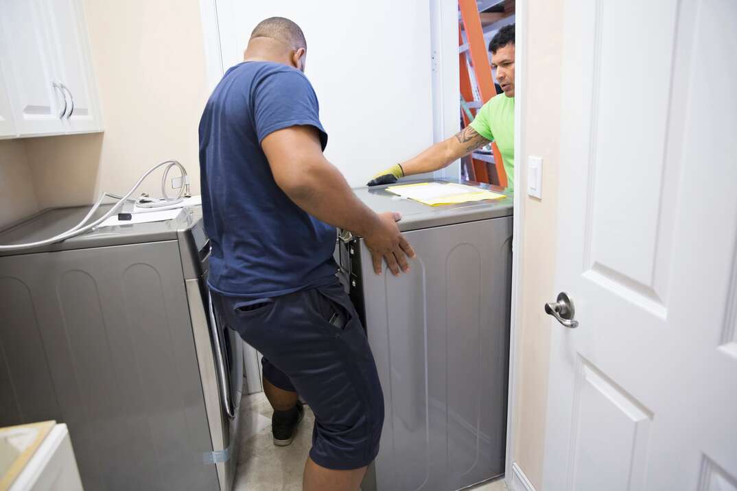 Series- Real appliance delivery men installing new washer and dryer