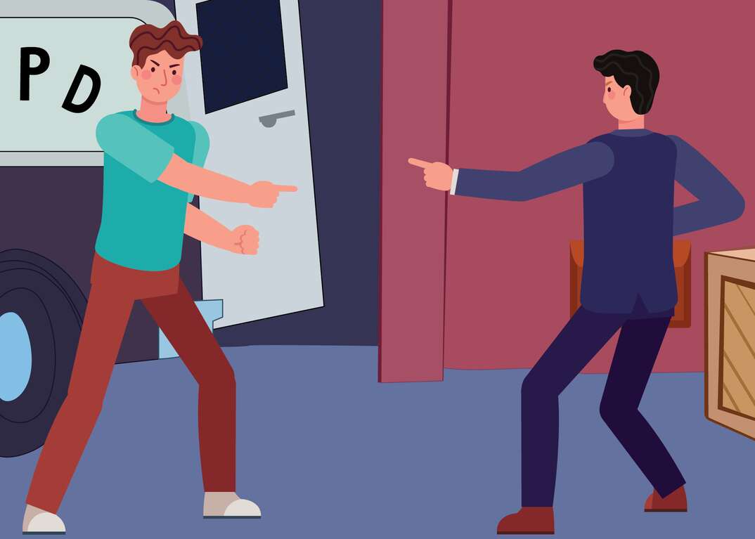 Illustration of two people pointing at each other