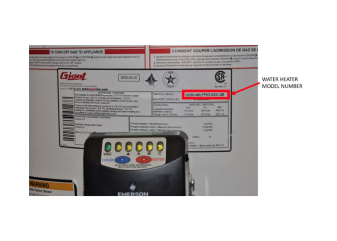 Close up of recalled gas water heater control valve showing the model number.
