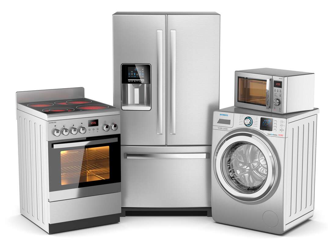 multiple appliances on white background