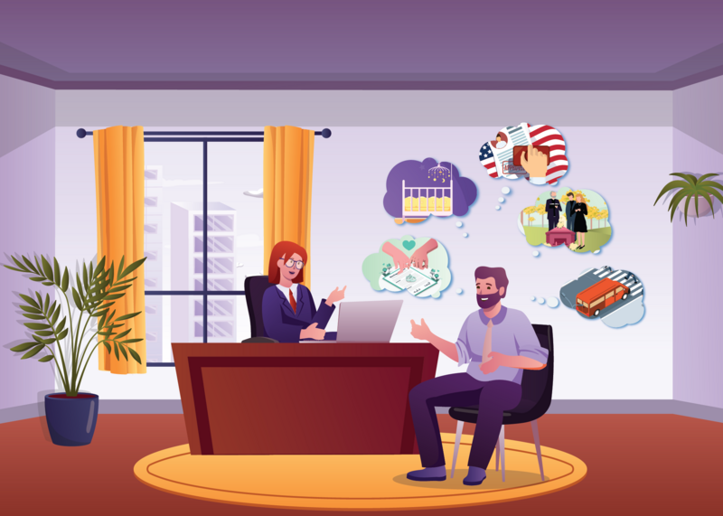 illustration of a two people discussing insurance options