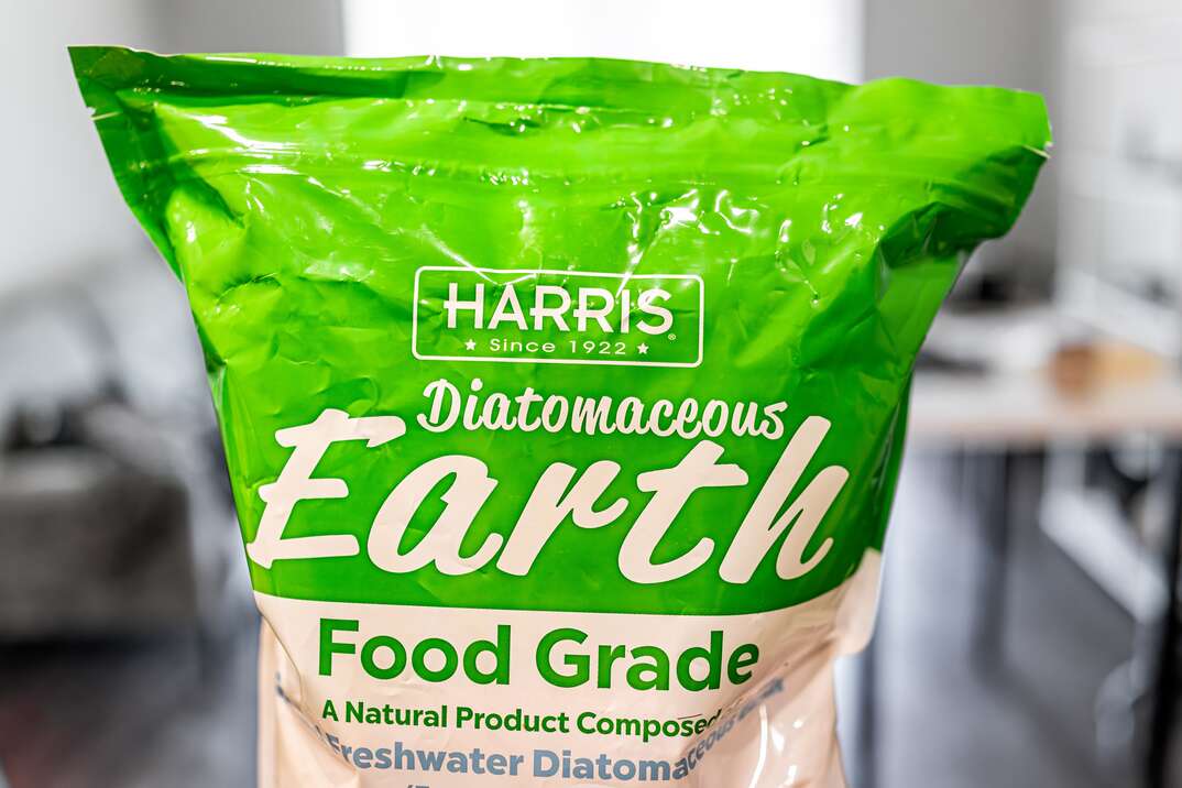 Avon, USA - June 17, 2022: Closeup of food grade diatomaceous earth powder by Harris brand for natural siliceous sedimentary rock