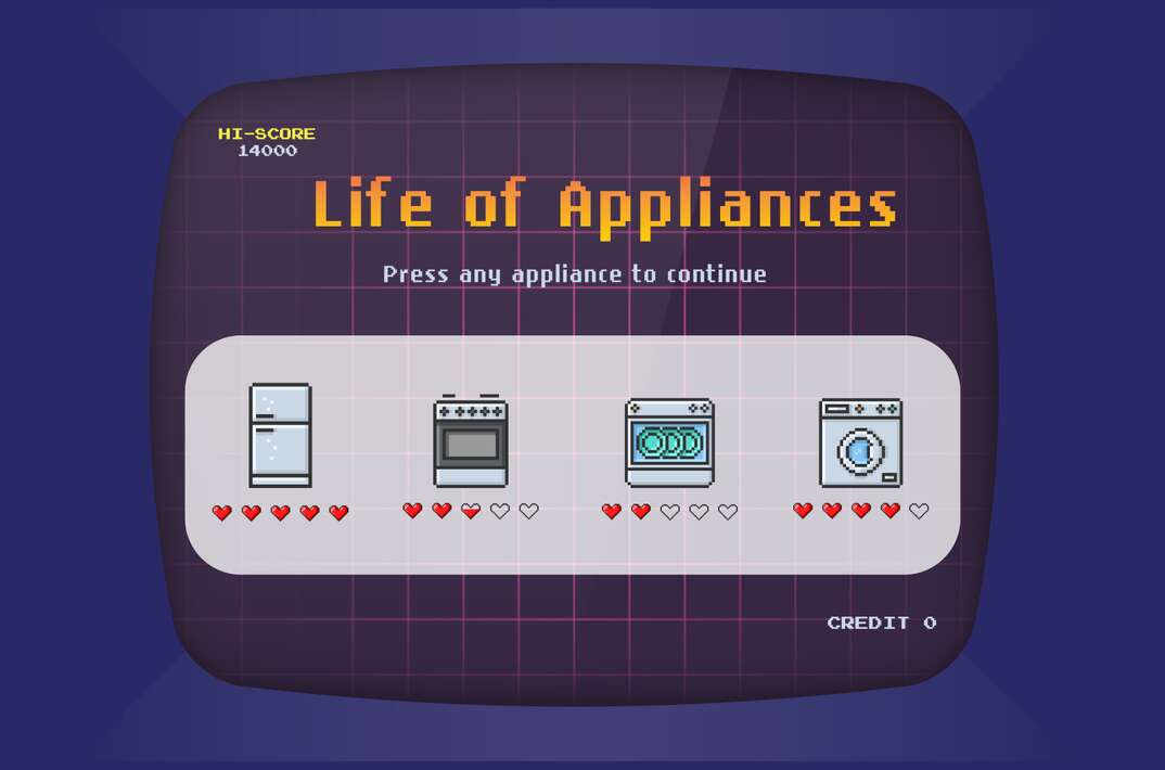illustration of a video game screen with appliances