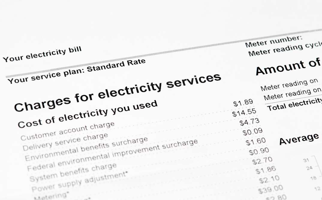 Close up of charges for electricity services on statement