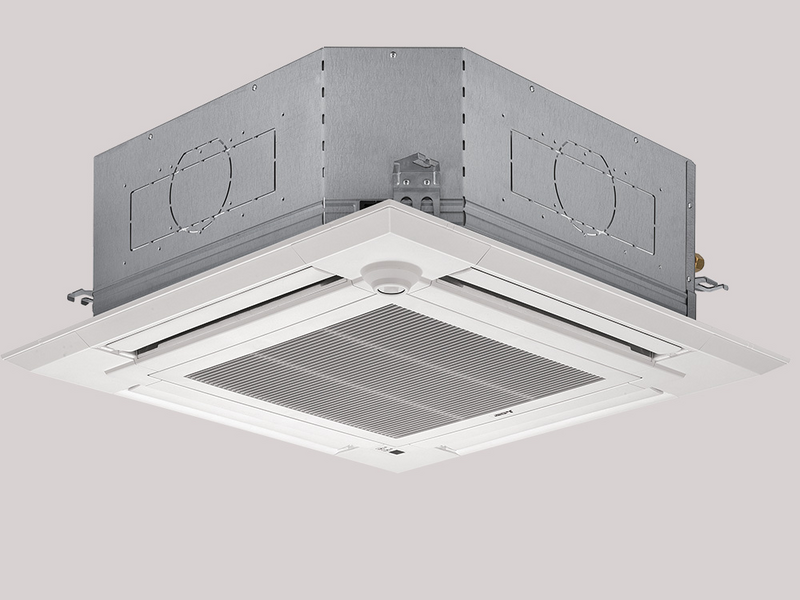 product photo of a Mitsubishi FOUR-WAY CEILING CASSETTE for a concealed mini-split AC unit.