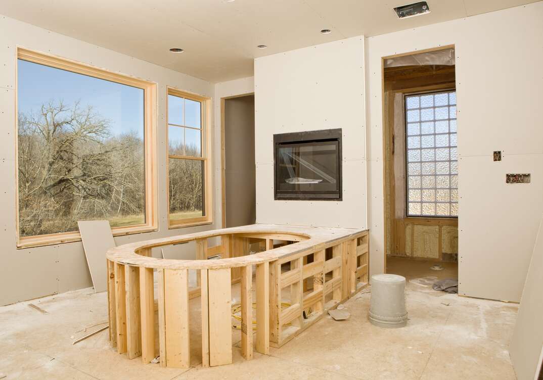 Master Bathroom with New Sheetrock and Tub Frame