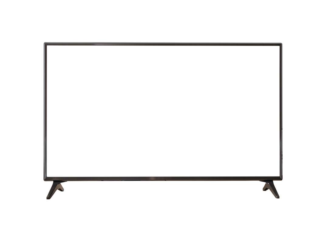 A flatscreen TV is displayed against a white background