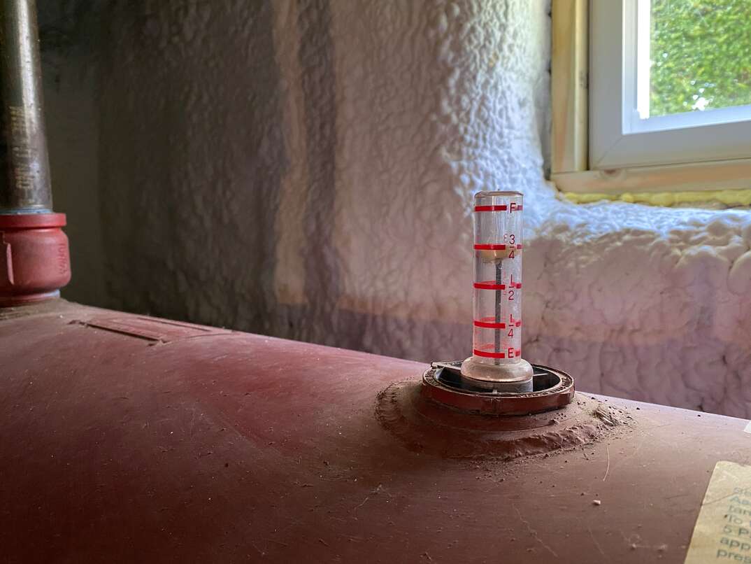 Oil heater tank in basement