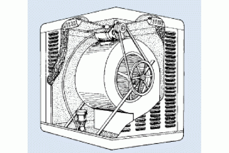 An illustration depicts an evaporative cooler which is also known as a swamp cooler, evaporative cooler, swamp cooler, evaporative, air conditioner, air conditioning, AC, hvac, HVAC, climate control