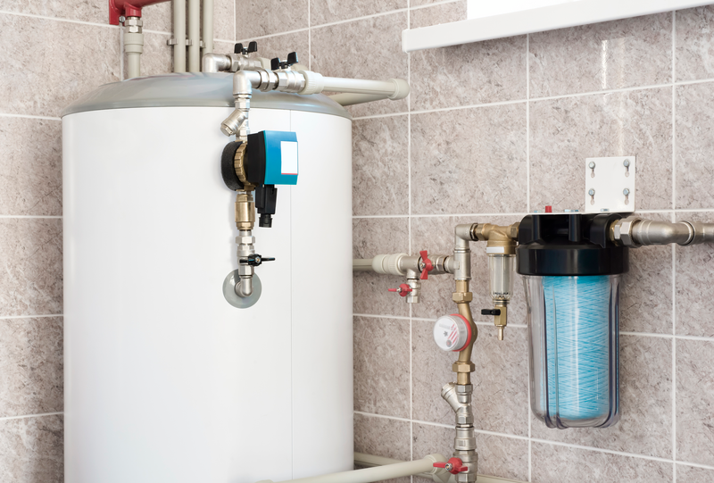 A residential boiler is shown in what appears to be a basement in a house, boiler, residential boiler, water heater, hot water heater, hvac, plumbing