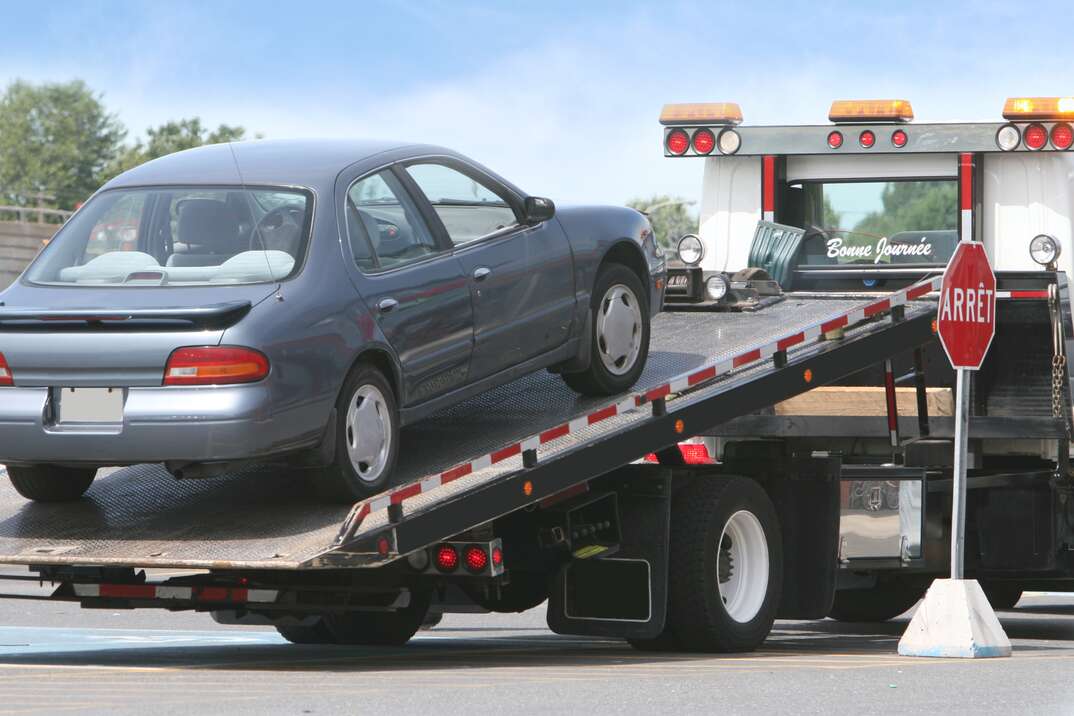 Car on a tow truck.