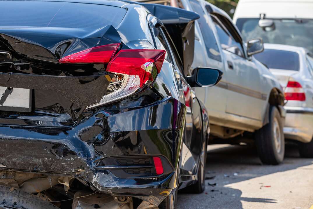 Heavy accident, Modern car accident involving many cars on the road in Thailand